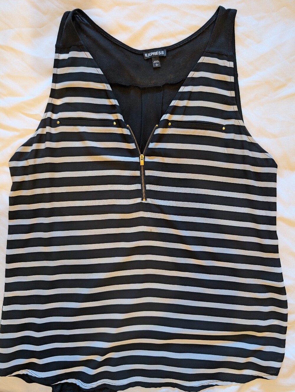 Express Black and White Striped Zip Neck Tank